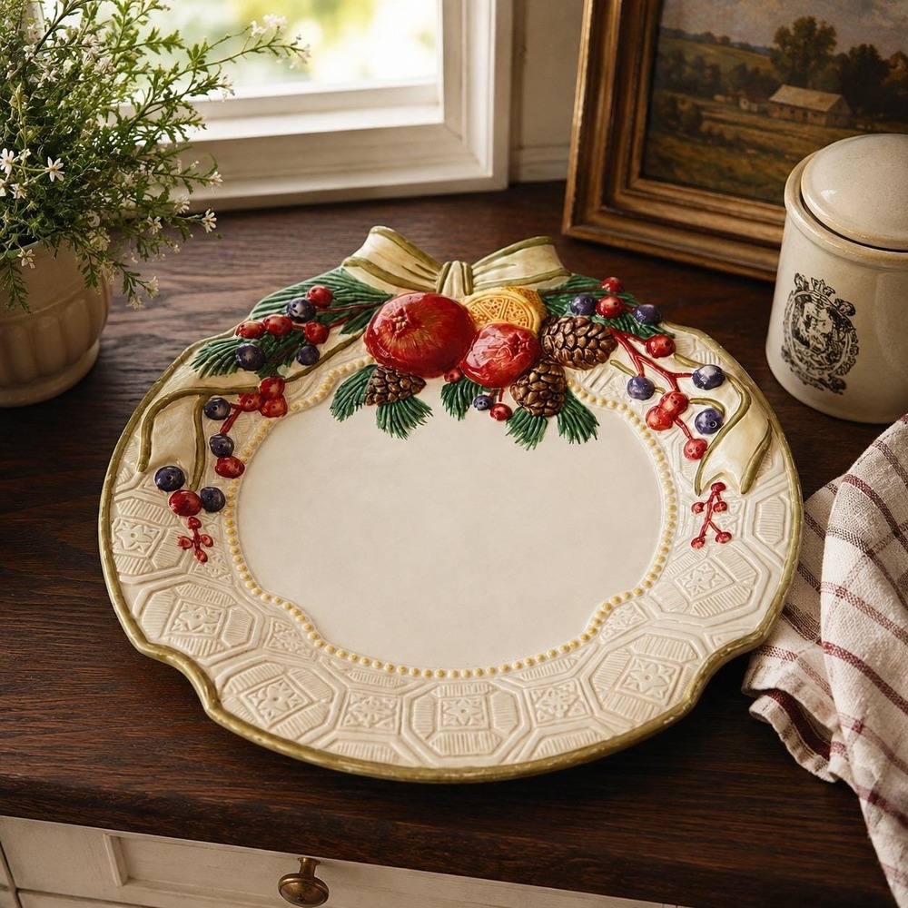 Vintage Fitz and Floyd Florentine Christmas Potpourri Dish Pomegranate Bow